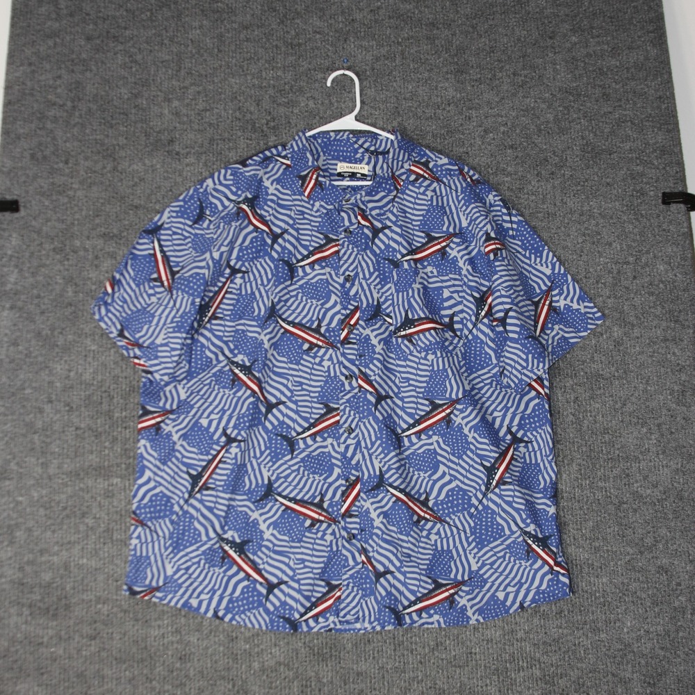 Magellan Outdoors Fishing Shirt Mens 3XL Blue Marlin USA Flag Short Sleeve